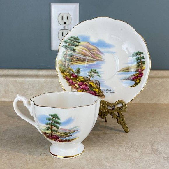 Queen Anne Ye Banks And Braes Bone China Tea Cup And Saucer Set - Picture 2 of 10